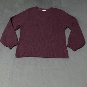 J Jill Ribbed Sweater Women's M Purple Thick Knit Balloon Long Sleeve V Neck